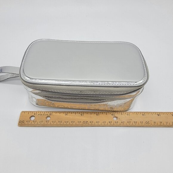 Paco Rabanne Metallic Silver Pouch Travel Bag Vanity Case Wristlet - Picture 4 of 10